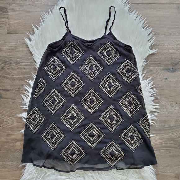 Amuse Society Black Shine On Beaded Slip Mini Dress - Picture 7 of 8